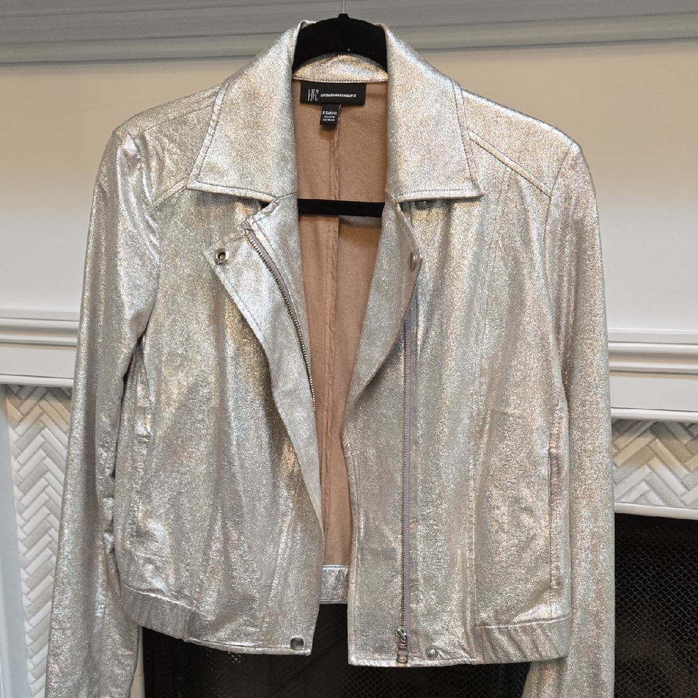 INC Silver Metallic Women's Biker  Jacket In XS